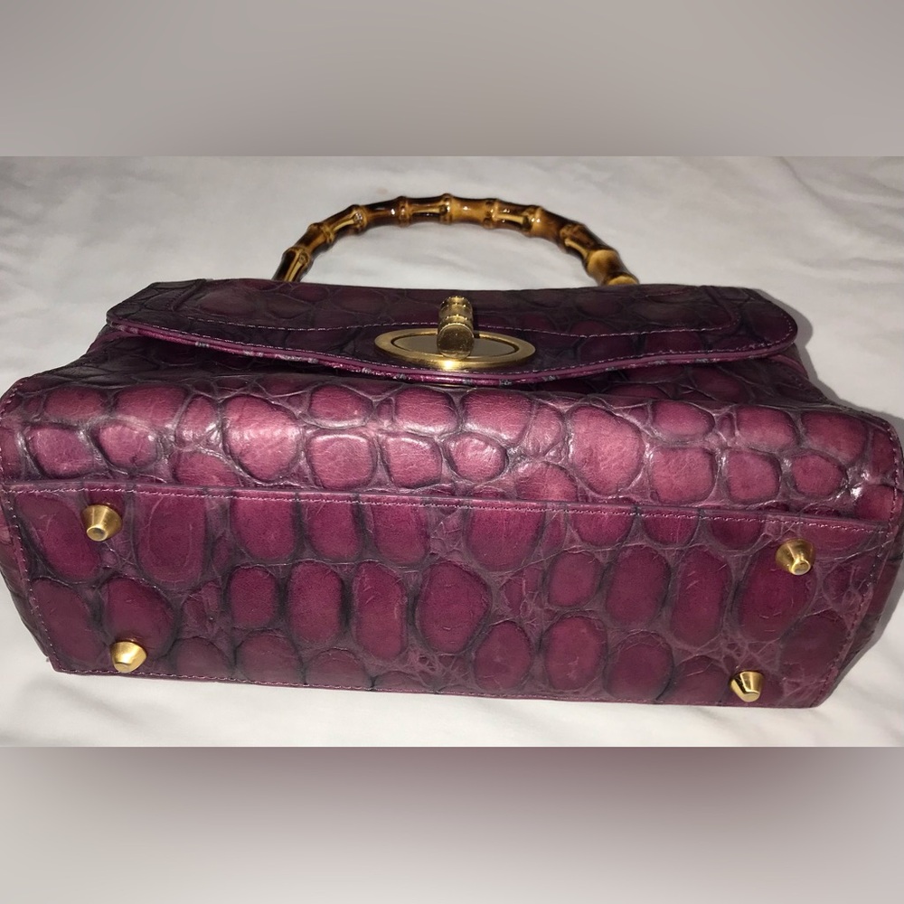 Elaine Turner Rare purple Croc turn lock wooden handle red lining - Picture 2 of 16